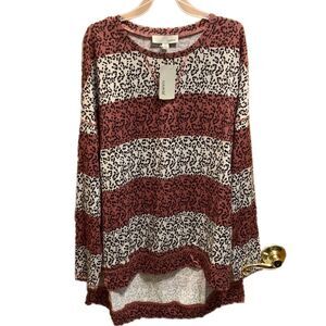 Luukse Women’s Striped Pink White Long Sleeve Knit Tunic Shirt Blouse Top Size S